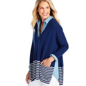 Vineyard Vines Oversized Striped V-Neck Poncho